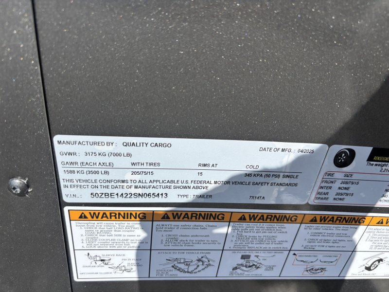 2025 Quality Cargo 7×14 Enclosed Trailer STD Ramp 7K GVWR - Image 11