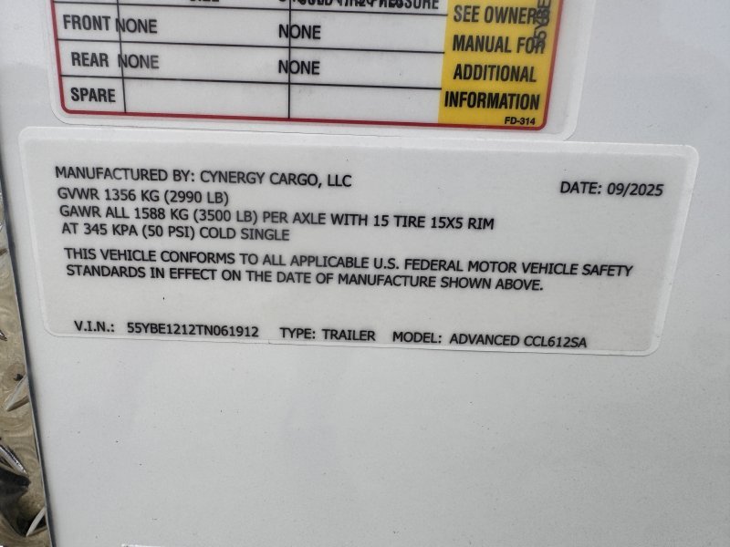 2026 Cynergy 6×12 Enclosed Trailer Pro Series Slant-V Nose Ramp 3K GVWR - Image 6