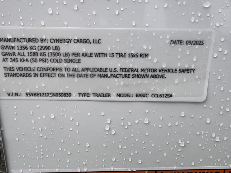 2025 Cynergy 6×12 Enclosed Trailer STD Barn Door 3K GVWR - Image 9