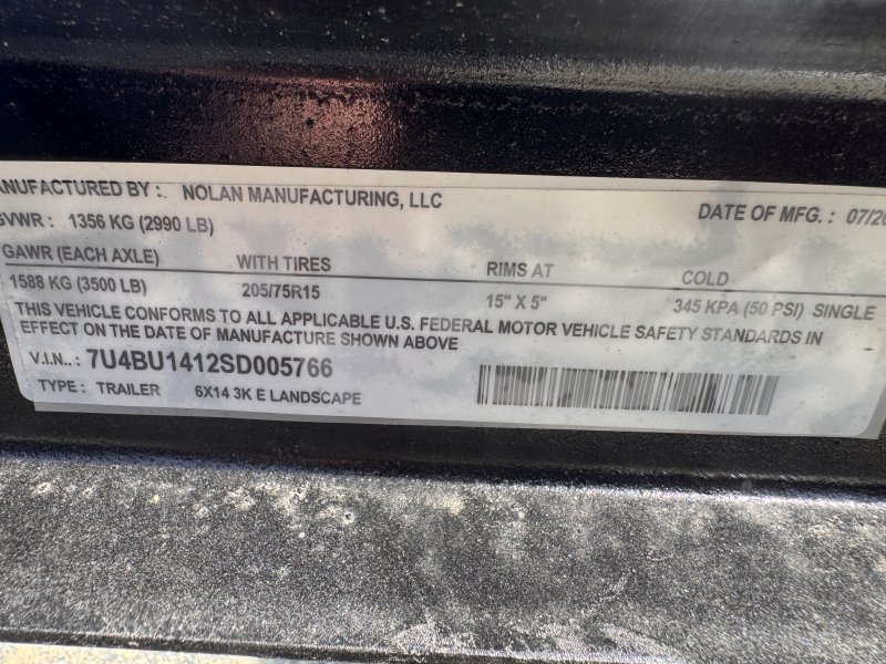 2025 Nolan 6×14 Utility Landscape Trailer 3K GVWR - Image 2