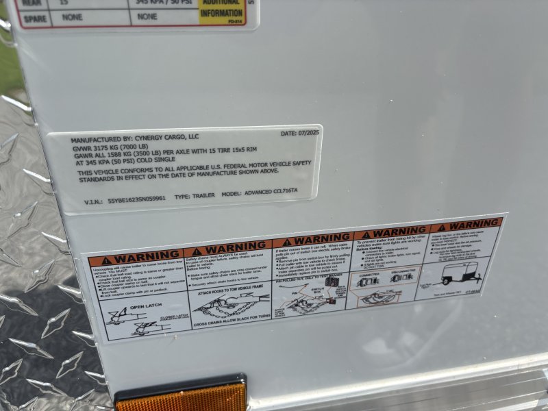 2025 Cynergy 7×16 Enclosed Trailer Pro Series Slant-V Nose 7K GVWR - Image 9