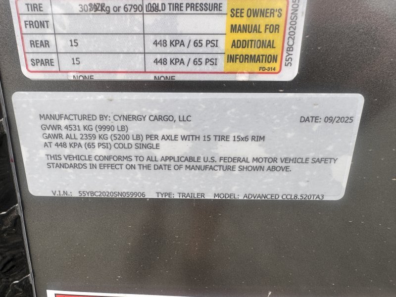 2025 Cynergy 8.5×20 Enclosed Pro Series Slant-V Blackout Ramp 10K - Image 2
