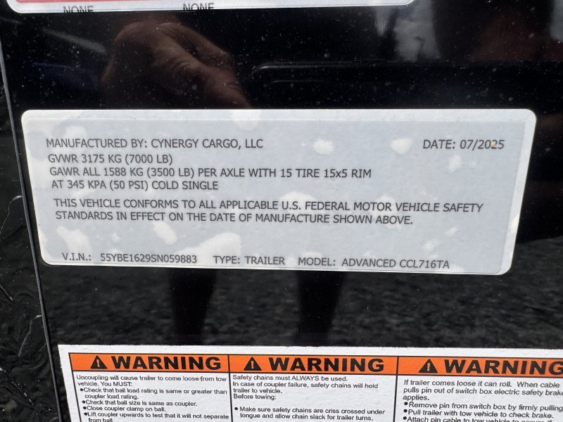 2025 Cynergy 7×16 Enclosed Trailer Pro Series Slant-V Nose 7K GVWR - Image 12
