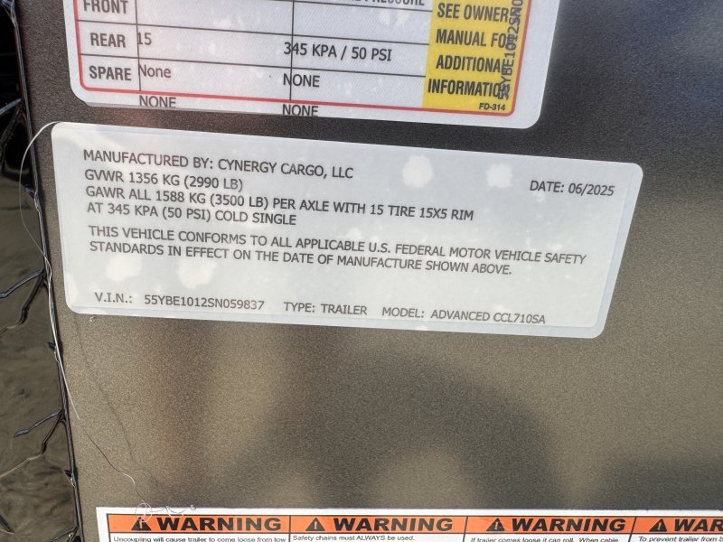 2025 Cynergy 7×10 Enclosed Trailer Blackout Pro Series Ramp 3K GVWR - Image 8